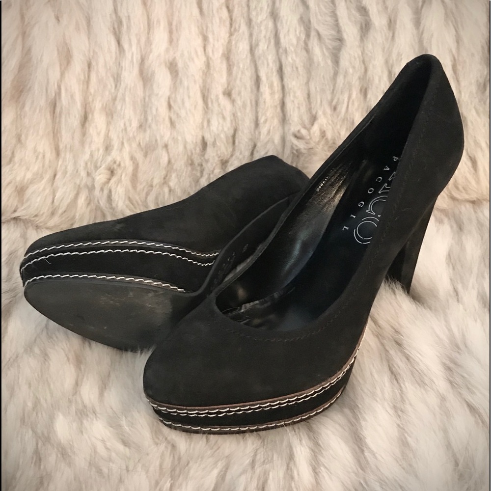 PACO GIL BLACK SUEDE PLATFORM PUMPS